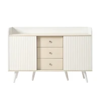 Credenza con 3 cassetti, ante scorrevoli a righe, 117,5x39,5x79 cm, Bianco(m-2)