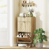 HOMCOM Meuble à chaussures 8 paires avec tiroir coulissant, 2 tiroirs rabattables, étagères réglables, 60x24x105,5cm, chêne(m-10)