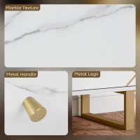 HOMCOM Sideboard Storage Cabinet, Modern Storage Cupboard with Adjustable Shelves and Metal Legs for Living Room, Kitchen, Dining Room, Entryway, White Marble Tone(m-6)