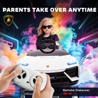 AIYAPLAY 12V Licensed Lamborghini Electric Cars for Kids, Ride On Car with Remote Control for 3-6 Years Old, White(m-5)