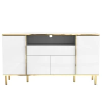 Credenza con illuminazione a LED, 4 ante, 1 cassetto, 150x40x80 cm, Bianco(m-2)