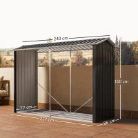 Outsunny Suport de Lemne cu Structură din Oțel Galvanizat 240x86x160cm Negru(m-3)