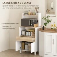 HOMCOM Dulap pentru Microunde din Lemn cu Raft, Blat Deschis, Sertar și Dulap, 60x40x131 cm, Alb(m-4)