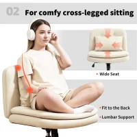 HOMCOM Scaun de birou fără brațe cu piele ecologică, scaun de birou cu roți, pernă suplimentară, reglabil în înălțime, rotativ, bej(m-5)