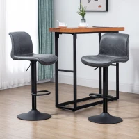 HOMCOM Bar Stools Set of 2, PU Leather Barstools with Backrest and Footrest for Kitchen, Counter, Breakfast Bar, Dark Grey(m-11)