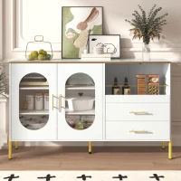 Credenza con 2 cassetti e 2 ante in vetro, ampio vano contenitivo, 140x38x90 cm, Bianco(m-4)