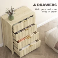 HOMCOM Comodă cu 4 Sertare Canelate și Mânere Aurii 70x38x93 cm Lemn(m-4)