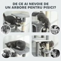 PawHut Arborele pentru Pisici cu Căsuțe, Rampe, Stinghie și 4 Mingi, Gri(m-8)