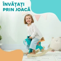 AIYAPLAY Cal de Lemn în Formă de Măgar pentru Copii cu Bază Largă, din Lemn, 59x27x43 cm, Verde Închis și Portocaliu(m-7)