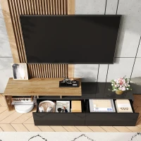 Mobile TV con illuminazione LED, spazio di archiviazione e ripiani in vetro, 170x33x33,5 cm, Colore naturale+Nero(m-5)