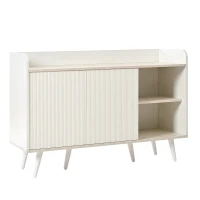 Credenza con 3 cassetti, ante scorrevoli a righe, 117,5x39,5x79 cm, Bianco(m-10)