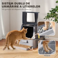 PawHut Litieră Închisă de 80L pentru Pisici cu Tavă Detașabilă, în ABS și Oțel Inoxidabil, 63x43x43 cm, Gri Închis(m-8)