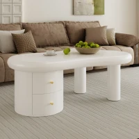 Tavolino da salotto con forma irregolare, 2 cassetti, 97x64x42 cm, Bianco(m-4)