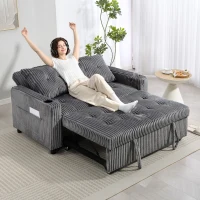 HOMCOM 2 Seater Click Clack Sofa Bed with Pull Out Design, Corduroy Upholstery - Charcoal Grey(m-8)