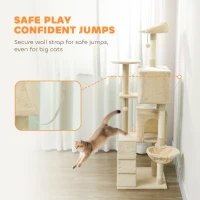PawHut 160cm Large Cat Tree Tower with Sisal Scratching Posts, Condos, Plush Perches, Hammock, Ladder, Beige(m-6)