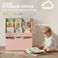 AIYAPLAY Bookcase for Kids with Shelves, Drawer, Bookcase for Bedroom, Playroom, Pink(m-4)