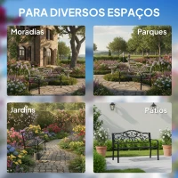 Outsunny Banco de Jardim de Aço Banco de Exterior com Encosto e Apoio para os Braços para Pátio Varanda 127x60x89 cm Preto(m-6)