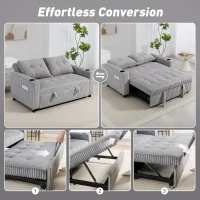 HOMCOM 2 Seater Click Clack Sofa Bed with Pull Out Design, Corduroy Upholstery - Light Grey(m-4)