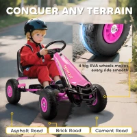 AIYAPLAY Kids Pedal Go Kart with Adjustable Seat, EVA Tyres, Manual Clutch, Brake, Go Kart for Kids 3-8 Years, Pink(m-6)