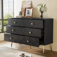 Cassettiera a 6 cassetti, con motivo geometrico e maniglie a forma di diamante, per camera da letto e soggiorno, 120x40x80 cm, Nero(m-5)