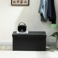 HOMCOM Storage Ottoman Bench, 89L PU Leather Folding Foot Rest Stool, End of Bed Bench, Easy Assembly, for Living Room, Bedroom, Entryway, Black(m-9)