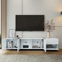 Supporto TV con mobile basso, striscia LED, 170x30x39 cm, Bianco(m-5)