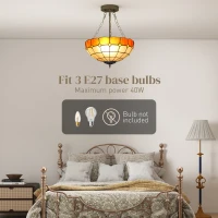 HOMCOM Tiffany Style Ceiling Light, Vintage Chandelier with 3 E27 Sockets, Semi Flush Mount for Living Room, Bulbs Not Included(m-5)