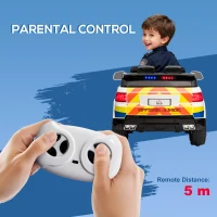 HOMCOM 12V Electric Car for Kids, Ride on Police Car with 2 Motors, Remote Control, Siren Flashing Lights, Suspension, USB, Auxiliary Wheels, Pull handle, for 3-6 Years, White(m-8)
