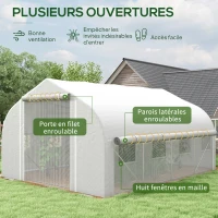 Outsunny Serre tunnel de jardin 12 m², serre de jardin tunnel avec porte et 8 fenêtres, bâche PE 140 g/m² 400 x 200 x 200cm blanc(m-4)