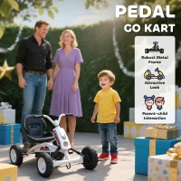 AIYAPLAY Kids Pedal Go Kart with Steel Frame, Sporty Design, for Ages 2-5 Years, White(m-4)
