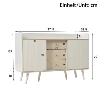 Credenza con 3 cassetti, ante scorrevoli a righe, 117,5x39,5x79 cm, Bianco(m-3)