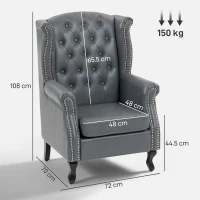 HOMCOM Wingback Accent Chair Tufted Chesterfield-style Armchair with Nail Head Trim for Living Room Bedroom Grey(m-3)