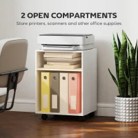 HOMCOM Dulap pentru Imprimantă cu Roți și 2 Rafturi 40x35x55.5 cm, Alb(m-4)