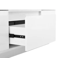 Masă de cafea cu spațiu de depozitare, iluminare ambientală LED, blat din sticlă și 2 sertare, 105x50x35 cm, Alb(m-8)