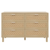 Comodă cu șase sertare din ratan, dulap de dormitor versatil cu spațiu generos de depozitare, 120x40x75 cm, Culoare naturală