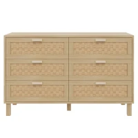 Credenza con sei cassetti in rattan, versatile armadio per la camera da letto con ampio spazio contenitivo, 120x40x75 cm, Colore naturale(m-2)