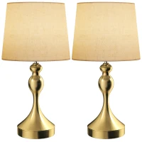 HOMCOM Bedside Lamps Set of 2, Modern Table Lamps with 3 Colour Temperatures, USB A+C Charging Ports and Linen Shade for Living Room Bedroom Office, Gold Tone(m-11)