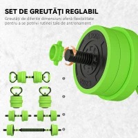 SPORTNOW Set Greutăți Sala de Sport 4 în 1 de 20kg, Convertibil în Kettlebell, 2 Gantere, Bară de Haltere și Suport pentru Flotări, Verde(m-5)