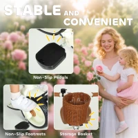 AIYAPLAY 2-In-1 Toddler Trike for 2-5 Years Old, 3 Wheel Bike with Adjustable Parent Handle, Basket for Boys and Girls, White(m-6)