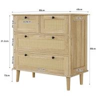 Cassettiera con 4 cassetti in rattan, 80x40x80 cm, Colore naturale(m-3)