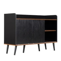 Credenza con 3 cassetti, ante scorrevoli a righe, 117,5x39,5x80 cm, Nero(m-10)