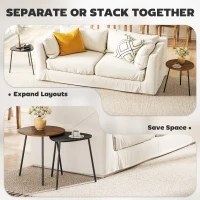 HOMCOM Set 2 Măsuțe de Cafe Suprapunibile cu Cadru din Metal Nuc și Negru(m-4)