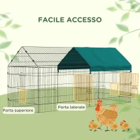 PawHut Gabbia per Conigli da Esterno e Interno a Casetta con Tettuccio, 220x85x103cm, Verde(m-4)