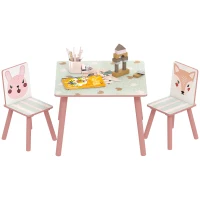 ZONEKIZ Set de Mesa y 2 Sillas Conjunto de Muebles Infantiles de 3 Piezas para Niños de +3 Años con Estampado Animales y Rosa(m-10)