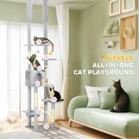 PawHut Copac zgârietoare de tavan cu înălțime ajustabilă 225-255cm Gri deschis(m-7)