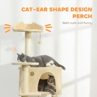 PawHut 180cm Large Cat Tree Tower with Sisal Scratching Posts, Condos, Plush Perches, Hammock, Ladder, Beige(m-5)