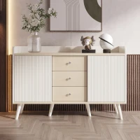 Credenza con 3 cassetti, ante scorrevoli a righe, 117,5x39,5x79 cm, Bianco(m-4)