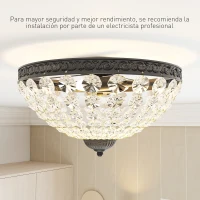 HOMCOM Lámpara de Techo de Cristal Vintage con 2 Casquillos E14 40W con 168 Cuentas de Cristal para Dormitorio Salón Negro(m-6)