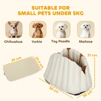 PawHut Scaun Auto pentru Câini Mici cu Lesă și Bază Antiderapantă, Convertibil în Geantă pentru Animale, Crem(m-3)