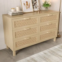 Credenza con sei cassetti in rattan, versatile armadio per la camera da letto con ampio spazio contenitivo, 120x40x75 cm, Colore naturale(m-4)